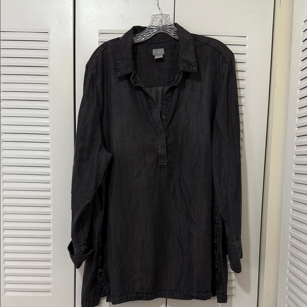 Chico's Dark Gray Long Sleeve Button-Up Shirt - Picture 2 of 5